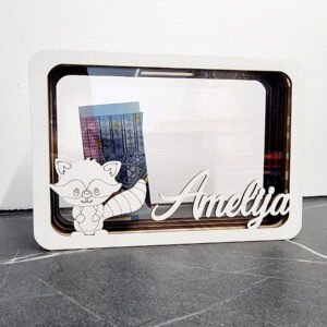 Medinė taupyklė Meškėnas su vardu